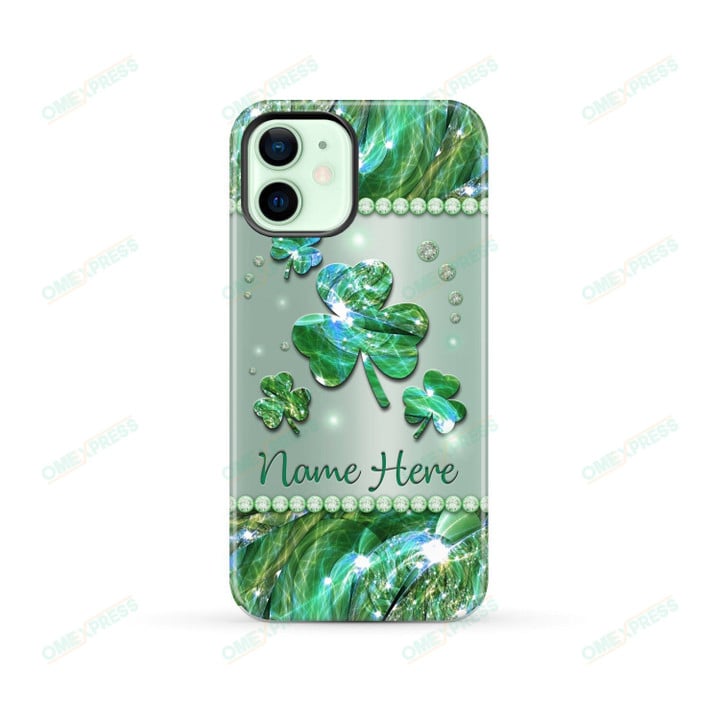 Irish Shamrock Green Marble Custom Name Phone Case