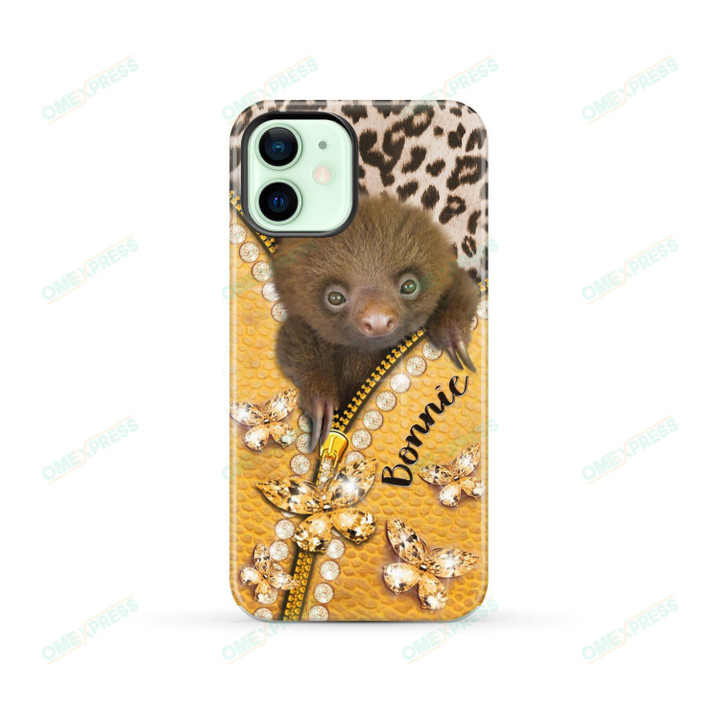 Baby Sloth Yellow Zipper Custom Name Phone Case