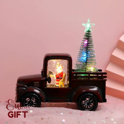 Trucker Christmas Farmhouse Decor Vintage Santa Clause Truck LED Lighted Xmas