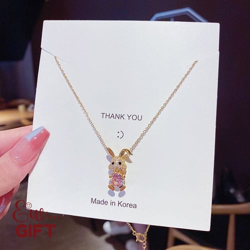 Fashion Luxury Shiny Cute Rabbit Pendant Stainless Steel Necklace