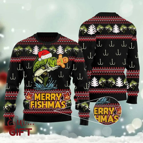 Merry Fishmas 3D Printed Ugly Christmas Fishing Sweater