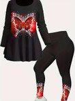 Christmas Black Butterfly Print Two Piece Top