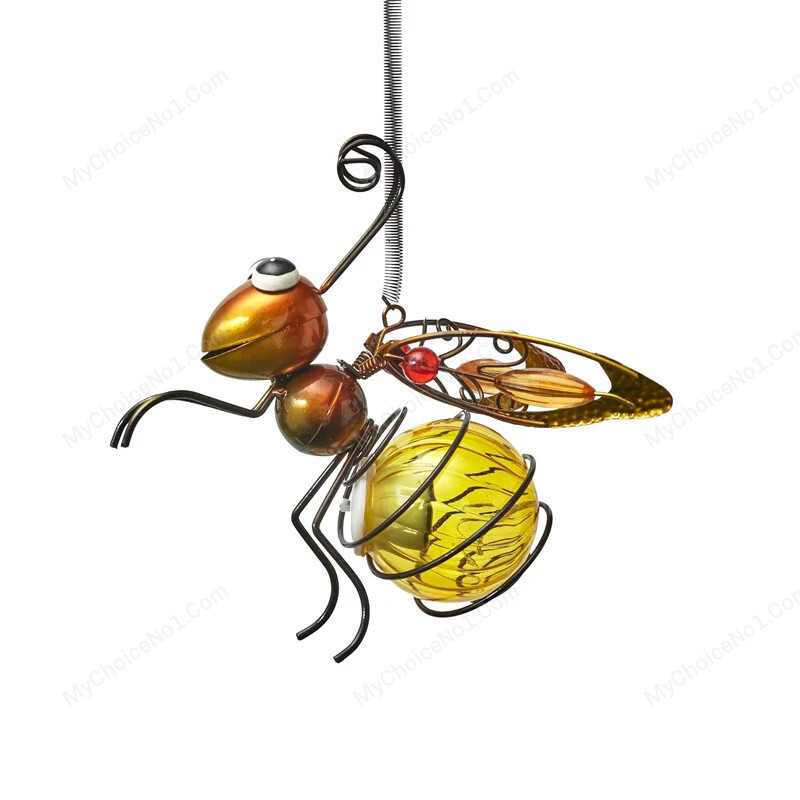 Iron Insect Solar Iron Insect Statue With LED Fairy Light Outdoor Waterproof Hangi ...