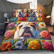 Bulldog with different color flower bedding set 2