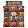 Bulldog with different color flower bedding set 3