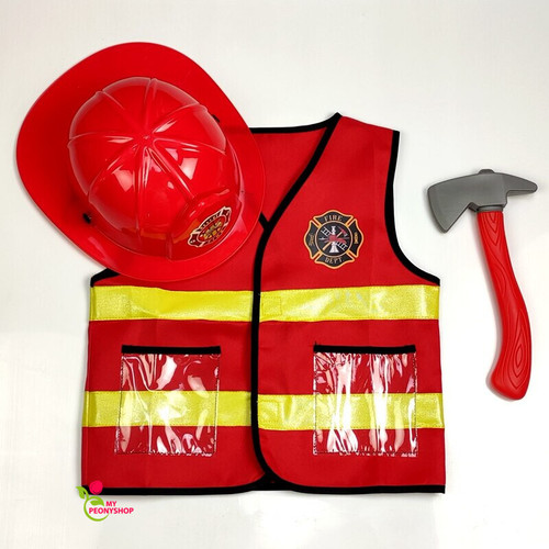 Kids Firefighter Construction Worker Cosplay Little Fireman Costume For Boy Child
