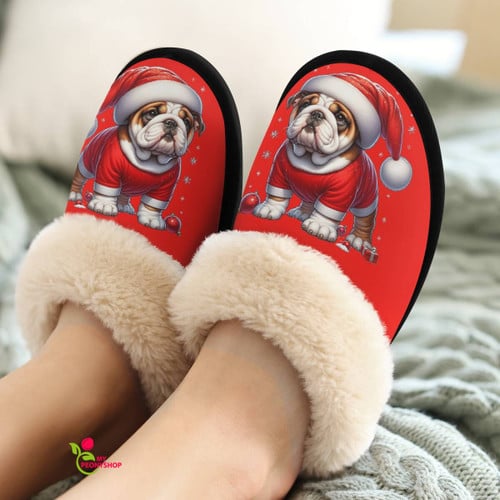 Bulldog christmas red house slippers