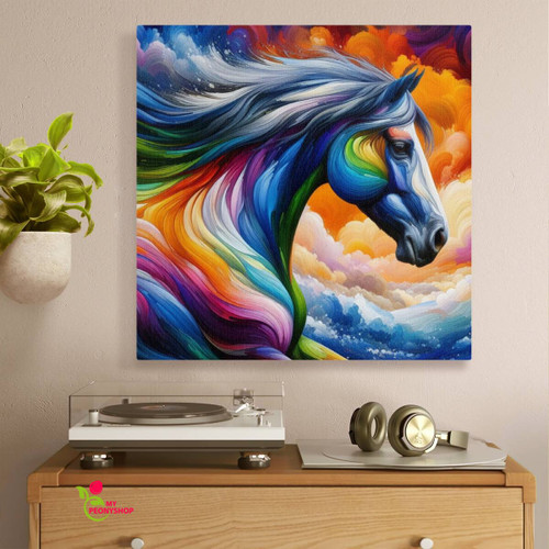 Horse multi color square canvas 1