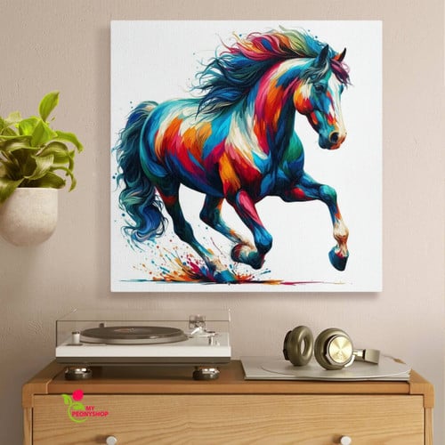 Horse multi color square canvas 3