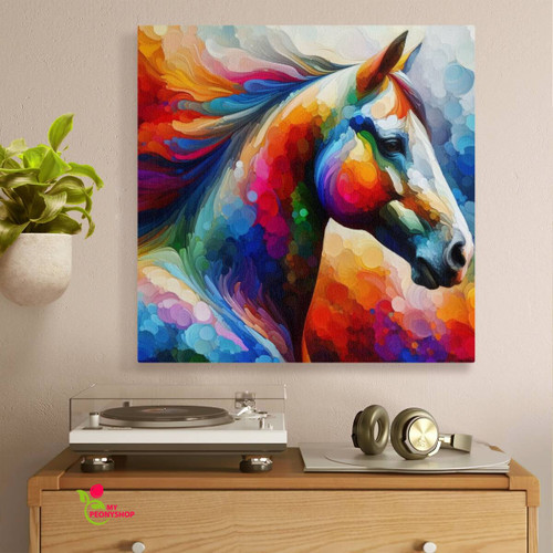 Horse multi color square canvas 2