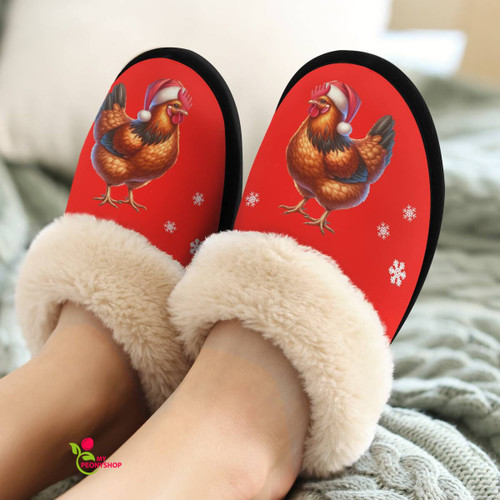 Chicken christmas house slippers red