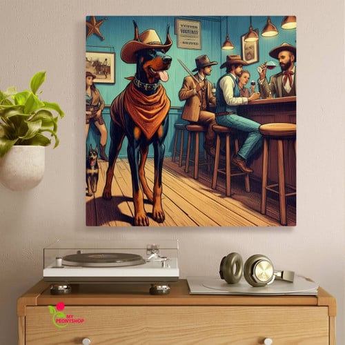 New sheriff in town Doberman square canvas