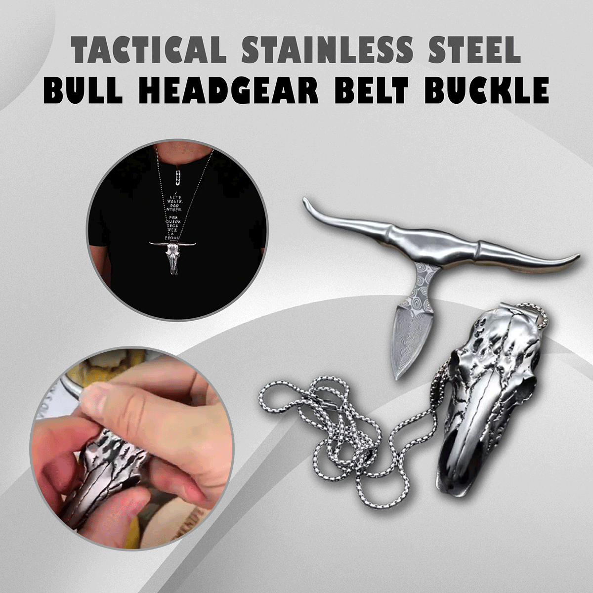Tactical Stainless Steel Bull Headgear Belt Buckle Gifts for Husband