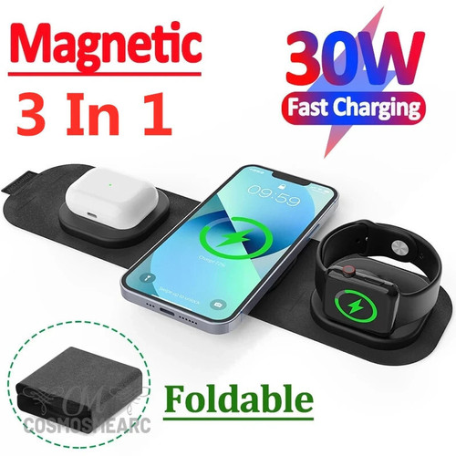 30W 3 In 1 Magnetic Wireless Charger Pad Gift For Husband
