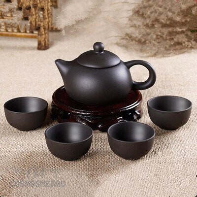 Tea Set [1 Teapot + 4 Cups Set] Purple Clay Kettle Gifts for Grandma