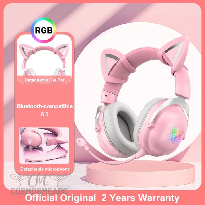 Cat Ear Headphones with RGB LED Light Flexible Mic Gaming Headset