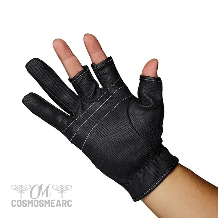 Fishing Gloves Three Fingers Cut Lure Anti-Slip Leather