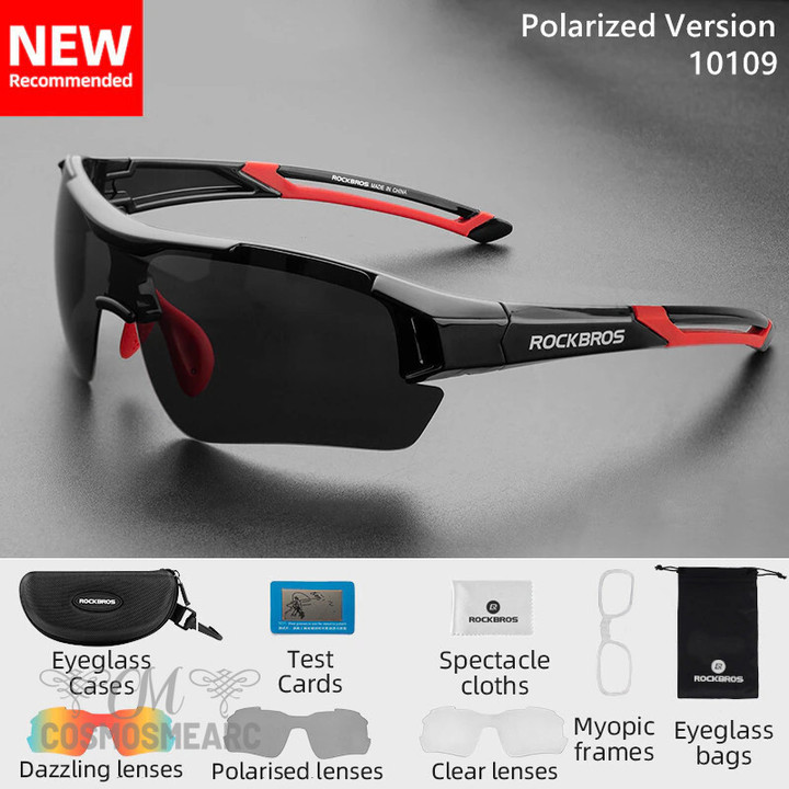 ROCKBROS Polarized Cycling Glasses Men Sports Sunglasses Eyewear 5 Lens