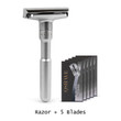 QSHAVE Adjustable Safety Razor Double Edge Classic Mens Shaving Mild to Aggressive 1-6 File Hair Removal Shaver it with 5 Blades
