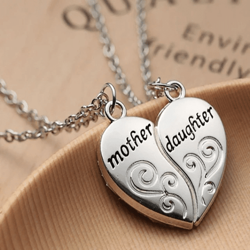 2Pcs/Set Mother Daughter Love Heart Necklace