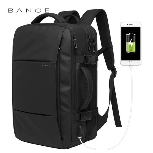 BANGE Expandable Travel Business Laptop Men's Backpack Large Capacity Waterproof External USB Charging Port Bag