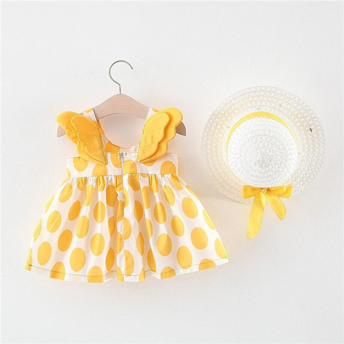 2Pcs/Set Summer Baby Girl Back Wings Birthday Party Princess Dresses Toddler Children Clothes Suit Send Hat 0 To 3 Years Kids