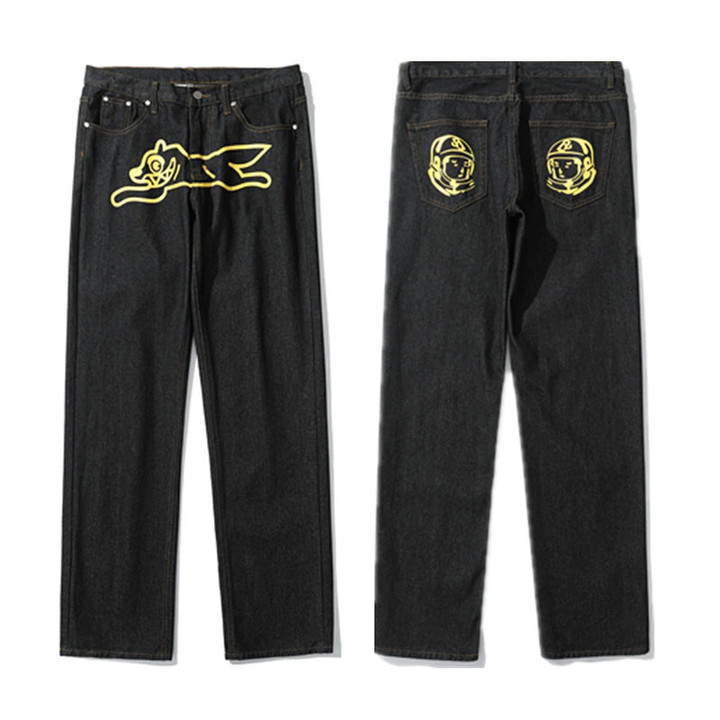 2023 New Fashion Ropa Dog Print Baggy Men Hip Hop Jeans Pants Y2K Clothes Black Straight Luxury Denim Trousers Pantalon Homme