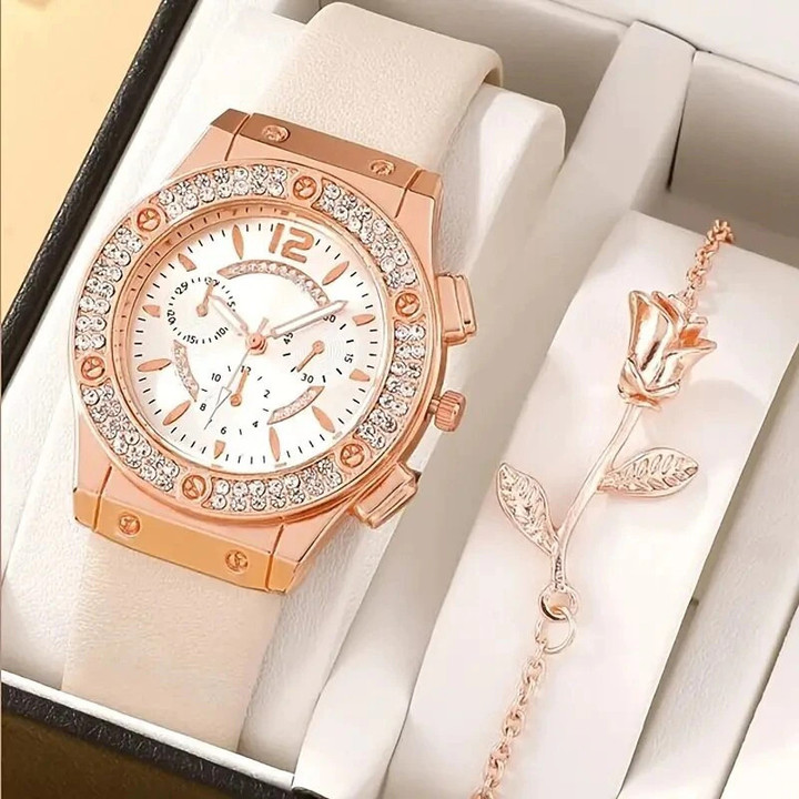 Watches Set Luxury Rhinestone Women Fashion Elegant Wristwatch Quartz Watch For Girl Ladies Clock Relogio Feminino
