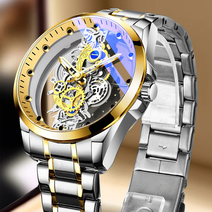 2023 New Men Watch Skeleton Automatic quartz Watch Gold Skeleton Vintage Man Watch Mens Watches Top Brand Luxury часы мужские