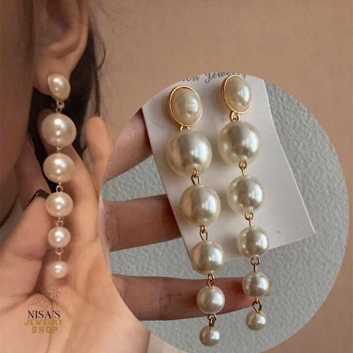 Long Drop Pearl Earrings