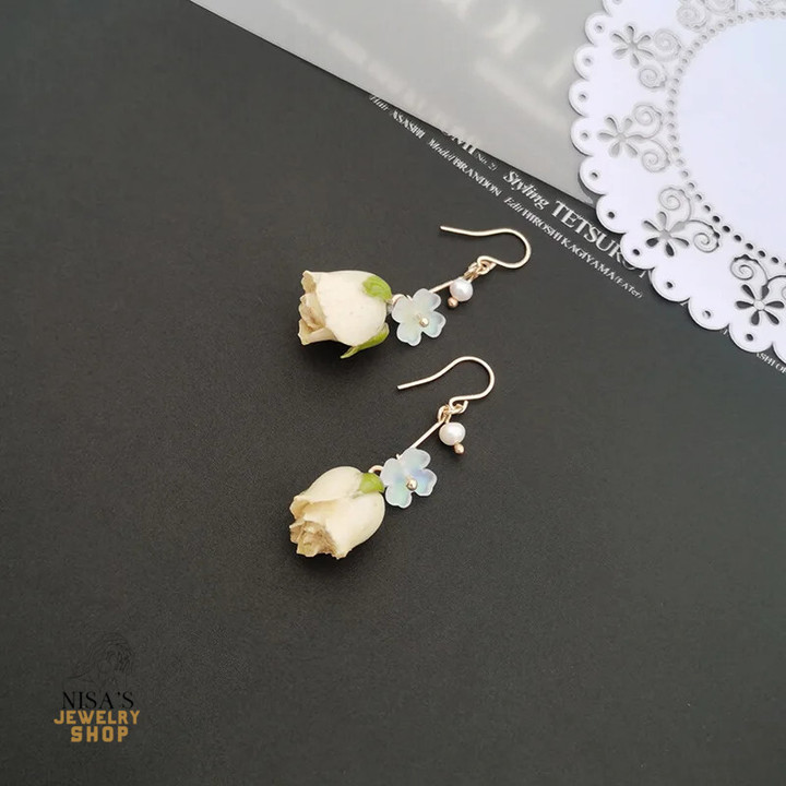 Natural Unique Immortal Rose Flower Luxury Earring