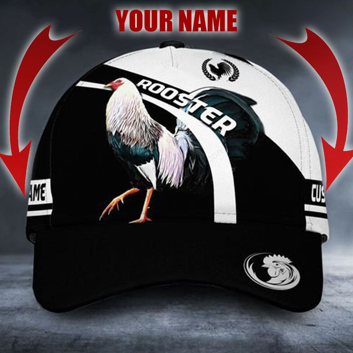 Restocked Mall - - Custom Name Rooster Black And White Unisex Cap