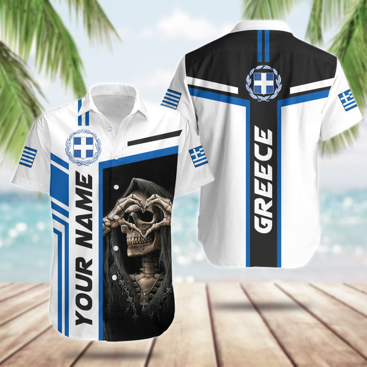 Restocked Mall - - Custom Name Reaper Love Greece Coat Of Arms Line Version Hawaiian Shirt