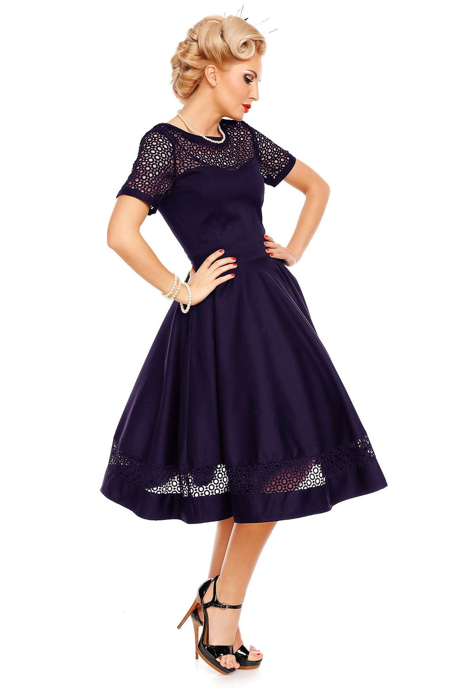 Tess Lace Sleeved in Navy Blue - Titemo LTD