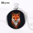 Fox Logo Pendant Necklace Handmade Resin Vintage Cabochon Tibetan Round Chain Pendant Necklace Women Jewelry