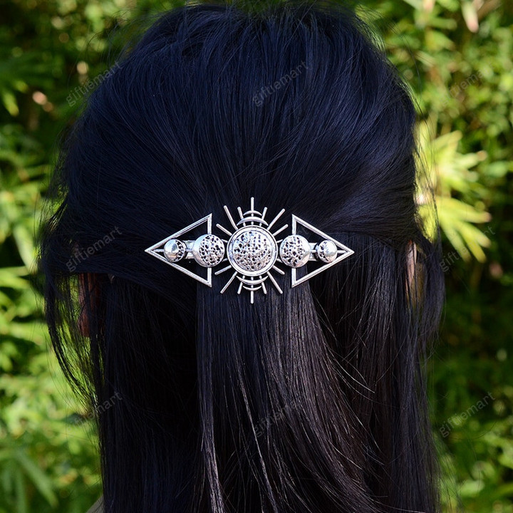 Witch Crescent Moon Bat French Barrette Vampire Bat Hairclip Pagan Hairpin for Women