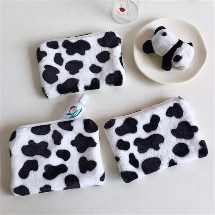 Cow Pattern Plush Coin Purses Mini Coin Wallet Storage Bag Card Holder Credit ID Wallet Pocket