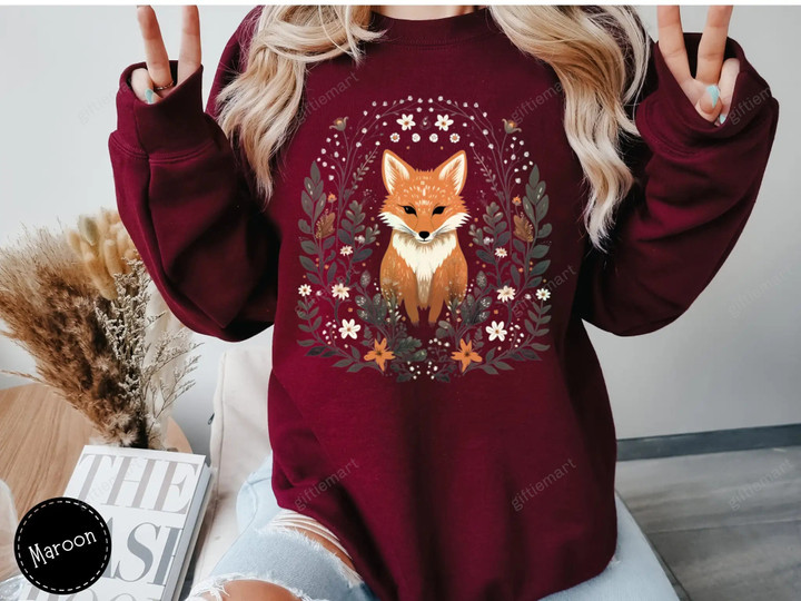 Hot Sale Retro Zoon Print Women Sweatshirt Cute Cotton Wild Fox Print Female Sweater