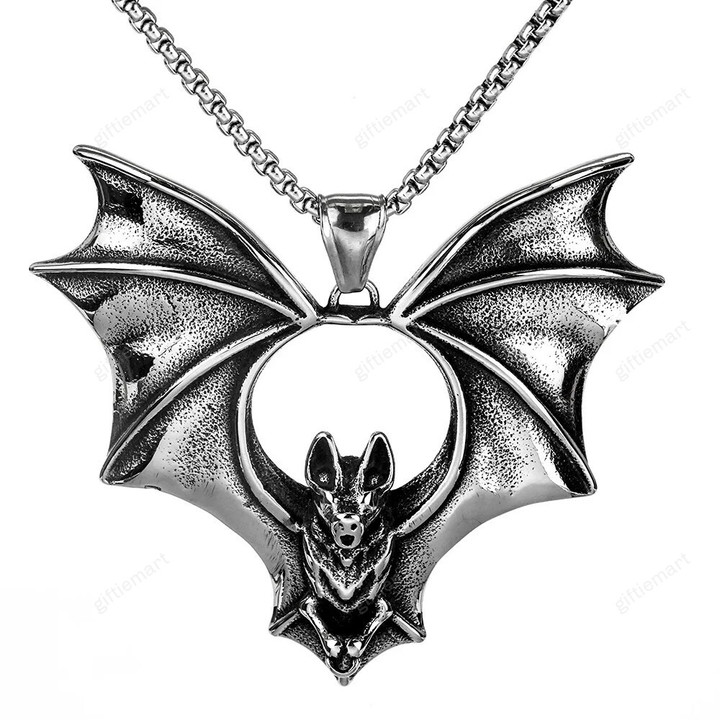 Punk Stainless Steel Bat Pendant Necklace Biker Fashion Hip Hop Gothic Vampire Bat Men Necklace Chain Jewelry Gift