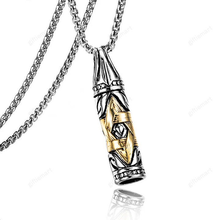 Stainless steel Israel Bat Mitzvah Gift Jewish Star of David Necklace Men Bullet Six-Pointed Star Necklace