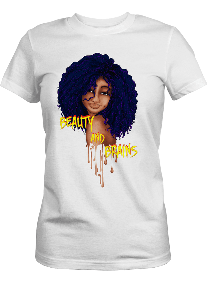 Black women shirt beauty and brains shirt for afro black girl art shirt for afro women