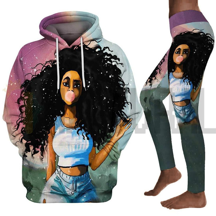 Afro girl curly art all over print shirt 3d hoodie for bubble girl legging set