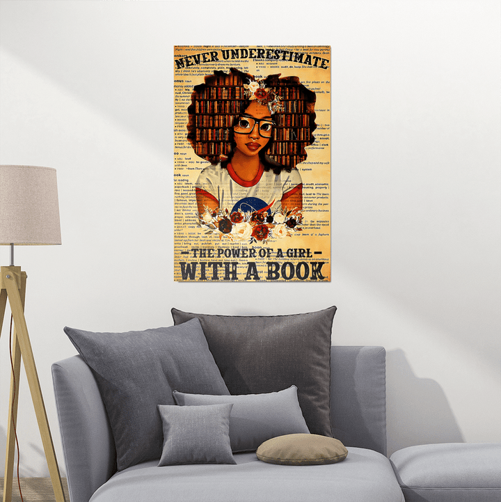 Black girl lover book poster for black girl wall art poster never underestimate the power of a girl with a book