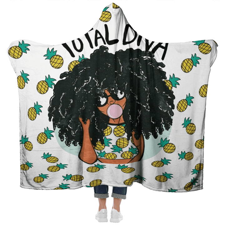 Afro girl hooded blanket for black girl total diva pineapple hooded blanket for black women