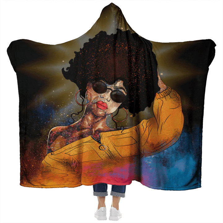 Hooded blanket for black girl curly hair art hooded blanket for black women