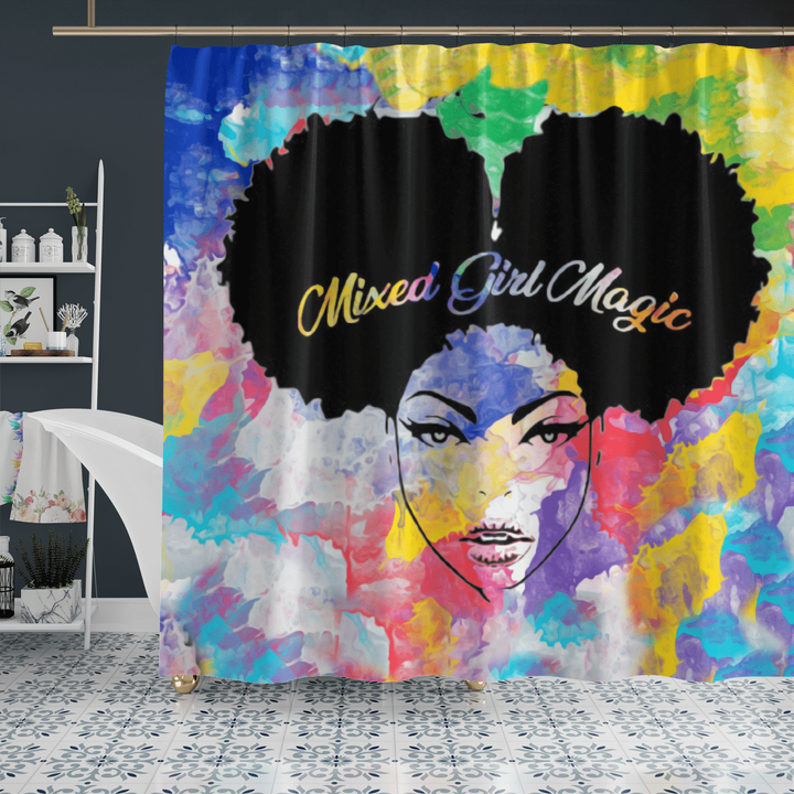 Black girl colorful shower curtain for black girl mixed girl magic shower curtain for african american girl