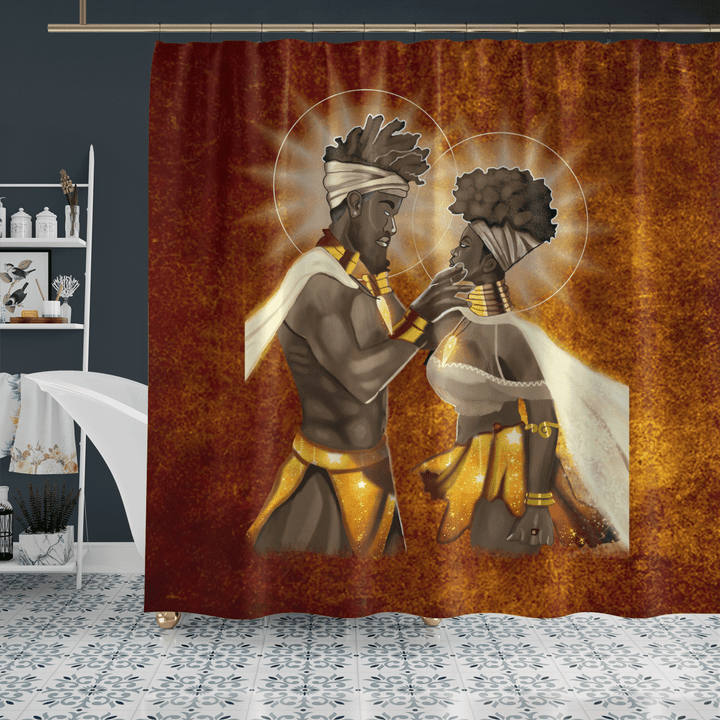Black couple shower curtain for black king and queen art shower curtain Valentine's day gift