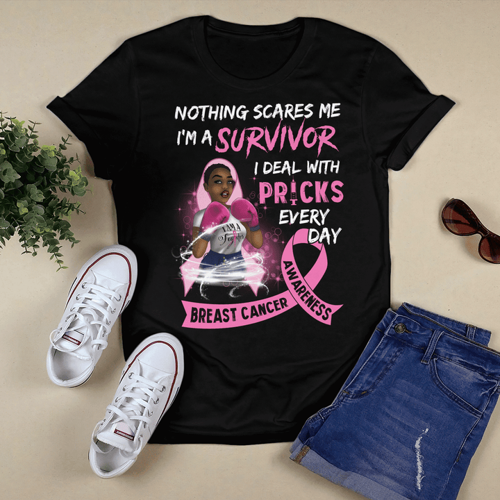 Breast cancer awareness tshirt for black woman shirt nothing scares me I'm a survivor breast cancer awareness shirts