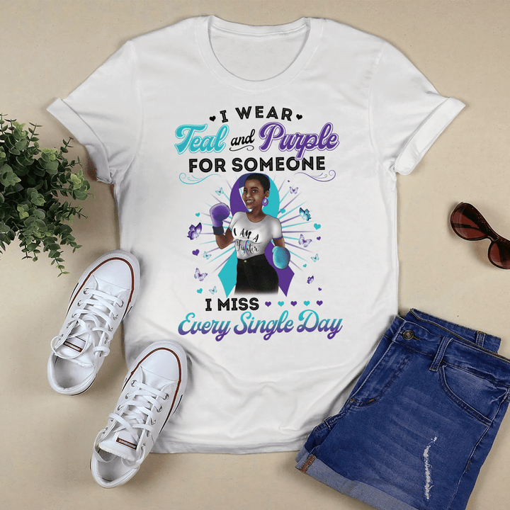 Suicide awareness t-shirt i wear teal and purple for someone i miss every single day shirt