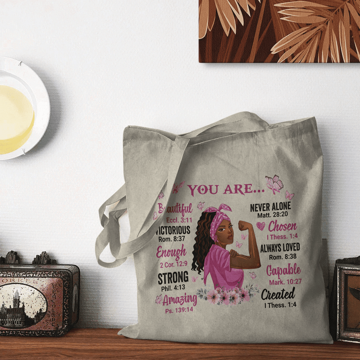 You are beautiful tote bag black girl bag breast cancer warrior tote bag